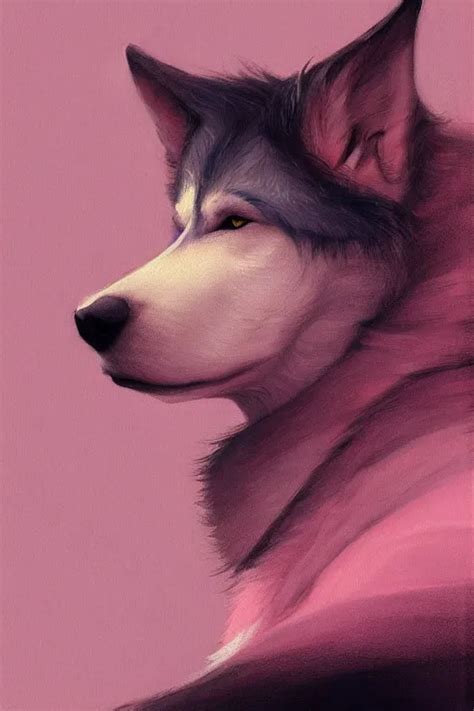 Realistic Antropomorphic Sad Wolf Wearing Pink Shirt Stable Diffusion