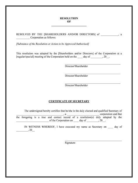 Free Fillable Corporate Resolution Form Template Printable Forms Free