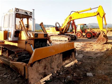 A Bulldozer A Tractor And An Excavator Stock Image Image Of
