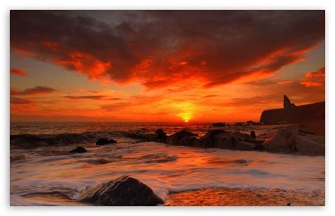 Red Sunset Over Sea 4k Hd Desktop Wallpaper For 4k Ultra