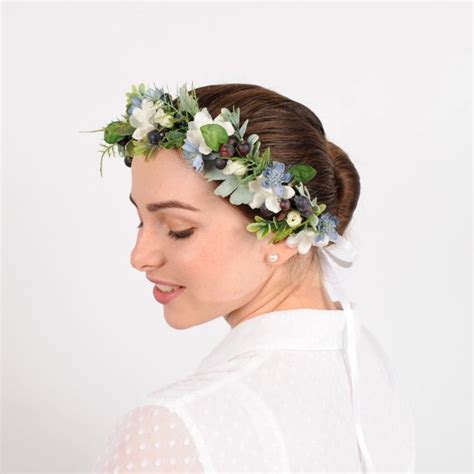 Woodland Circlet Wedding Headband Rustic Blue Flower Crown Etsy