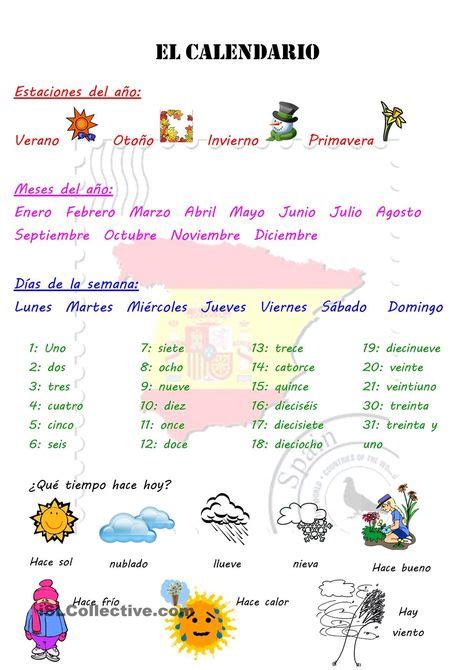 El Calendario Calendario Vocabulario Español Calendario Español Y