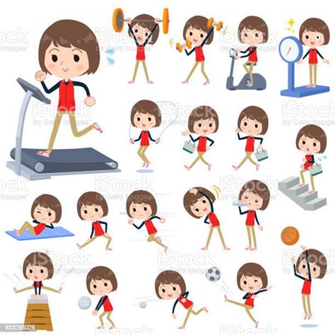 Store Staff Red Uniform Womensports Exercise Stock Illustration