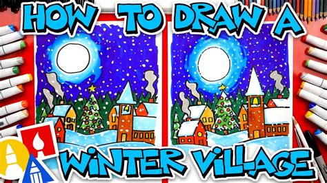 How To Draw A Winter Village Youtube