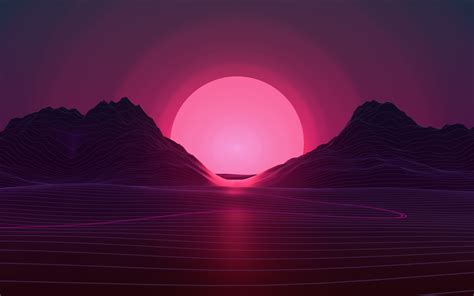 🔥 Download Sunset 4k Pink Sun Abstract Landscape Neon Lights Art By Kyork Aesthetic