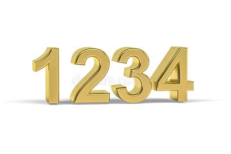 Golden 3d Number 1234 Year 1234 Isolated On White Background Stock
