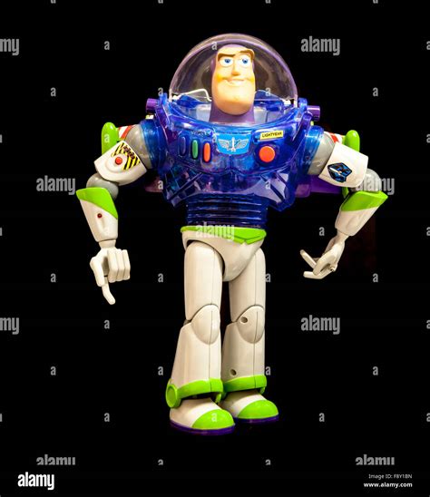 Buzz Lightyear From Disneys Toy Story 2 On A Black Background Stock