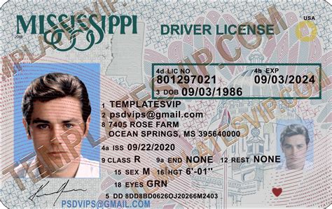Mississippi Ms Drivers License Psd Template Download 2022