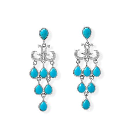 Pear Shaped Reconstituted Turquoise Chandelier Earring Silver