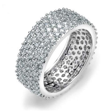 Pave Row Wide Cz Wedding Eternity Band Ring Sterling Silver