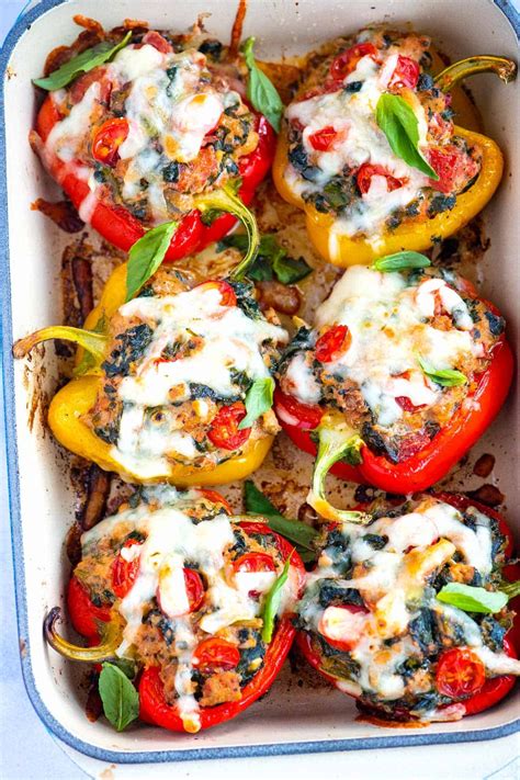 Easy Sausage Stuffed Peppers With Spinach Recipe Stuffed Peppers