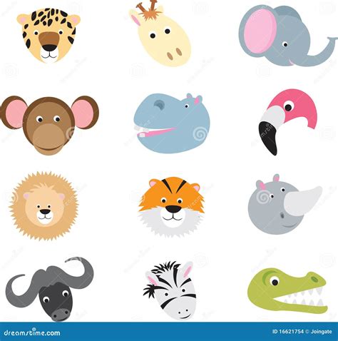 Cute Wild Safari Animal Cartoon Set Stock Vector Illustration Of