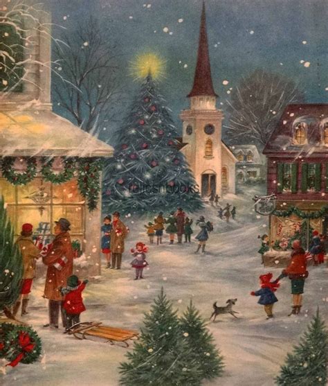 1812 60s Bustling Street Scene Vintage Christmas Card Greeting