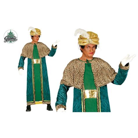 Costume Re Magio Adulto Taglia Unica Vestito Verde Con Bordature Oro E