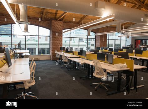 Trendy Modern Open Concept Loft Office Space With Big Windows Stock