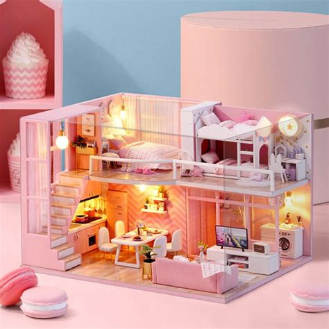 Spielzeug Puppenstuben And Häuser Modern Pink Doll House Home Girls Folds