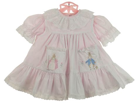 Beatrix Potter Pink Dress With White Peter Rabbit Embroidered Pinafore