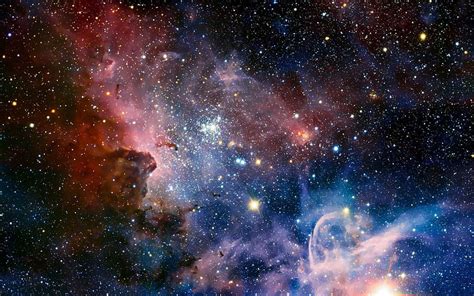วอลล์เปเปอร์ดิจิตอลกาแล็กซี่สีน้ำเงินและสีแดง Sci Fi Galaxy Stars