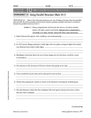 Parallel Structure Worksheet With Answers Pdf Fill And Sign Printable Template Online