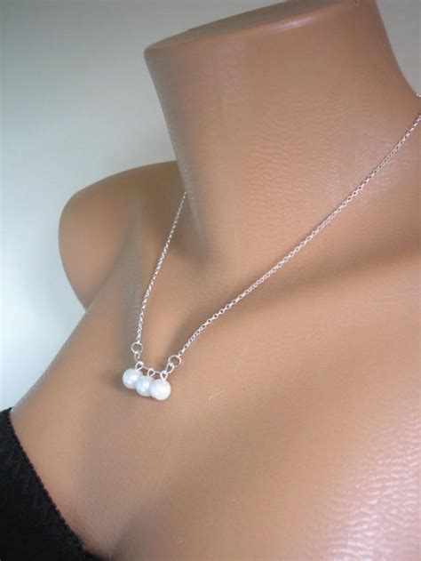 Three Pearl Necklace STERLING Silver Minimalist Jewelry Bridesmaid