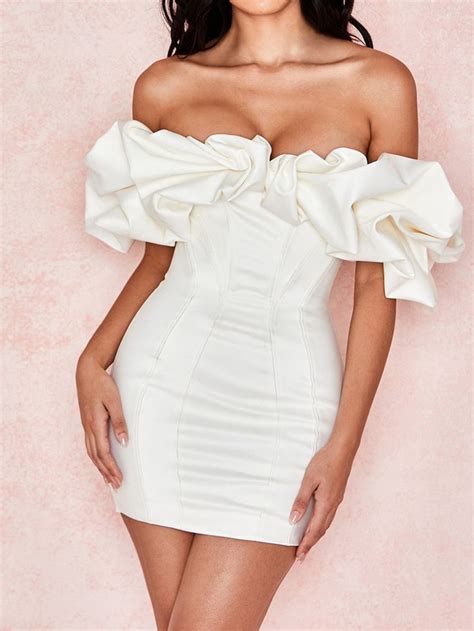 White Off Shoulder Mini Dress Tube Top Dress Ruffles Fashion Pencil Skirt Dress