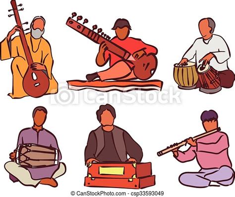 Indian musician set. Indian musician playing traditional musical instruments. vector isolated ...