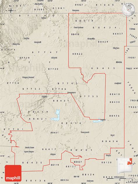 Shaded Relief Map Of Zip Codes Starting With 884
