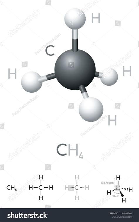 Methane Ch4 Molecule Model Chemical Formula เวกเตอร์สต็อก ปลอดค่า