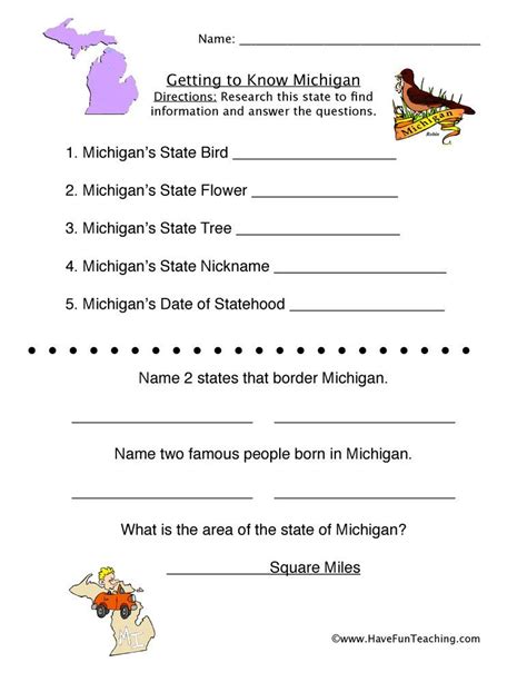 Michigan Worksheet Have Fun Teaching Middle School Grades Elementary