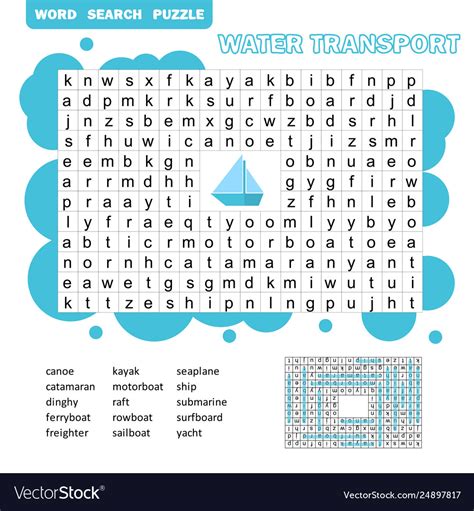 Word Puzzle Template With Water Transportation Vector Image