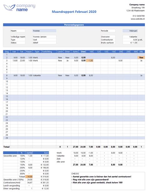 Urenregistratie Personeel In Horeca Of Winkels Simpel In Excel