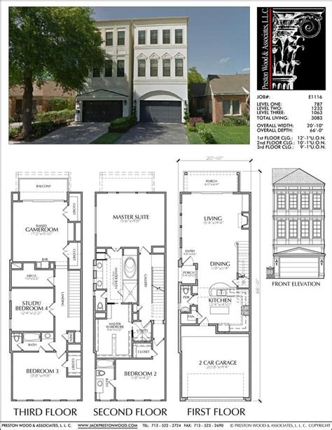 Three Story Townhouse Plan E1116 Town House Floor Plan Narrow Lot