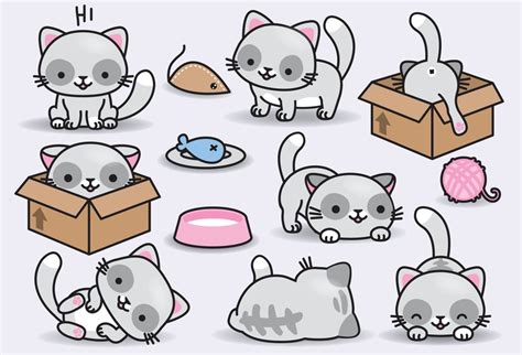 Premium Vector Clipart Kawaii Cats Cute Cats Clipart Set Etsy Kawaii