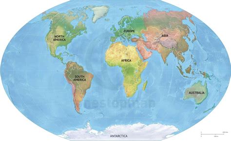 489 Map World Continents Political Shaded Relief 