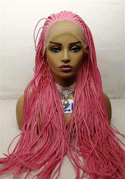 fashion pink micro braided wig box braid wig braided wig etsy in 2021 micro braids braids