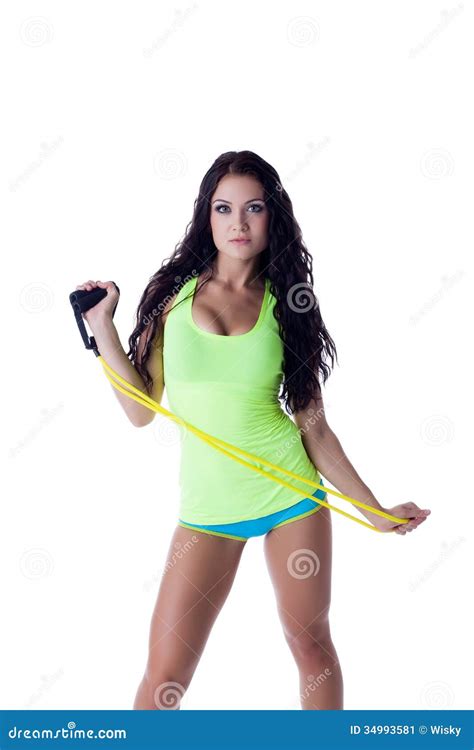 sexual fitness trainer posing with skipping rope stock image image of