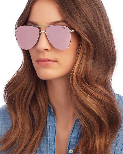 Le Specs The Prince Pink Rose Mirrored Lense Aviator Sunglasses Sunglasses Women Designer