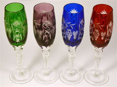 Elegant Marsala Cut Crystal Champagne Glasses Set Of 4