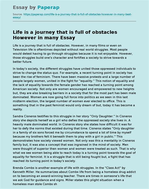 Life Is A Journey That Is Full Of Obstacles However In Many Free Essay