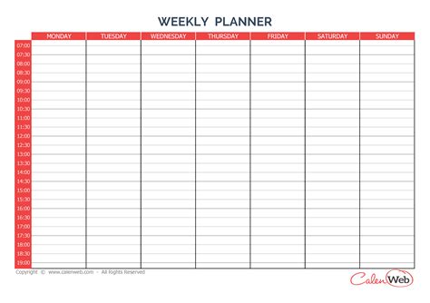 Free Printable 7 Day Weekly Planner