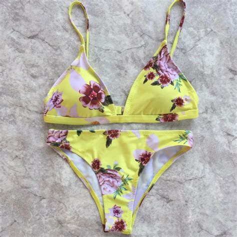 Brazilian Print Bikini Triangle Top Bikini Women Swimwear Hibiscus And