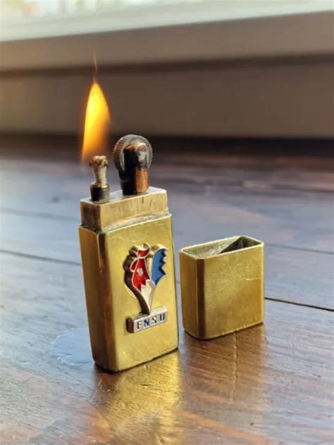 Vintage Wwi Wwii Trench Art Petrol Brass Lighter And Enamelled Rooster