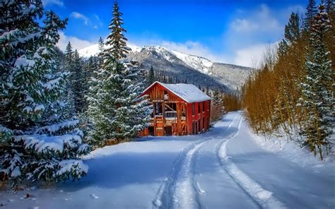 Download Enchanting Snowy Winter Cabin In The Woods Wallpaper