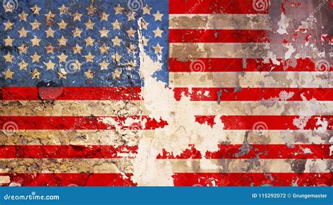 Grungy American Flag On Weathered Wall Stock Illustration