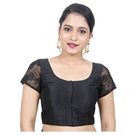 Black Tussar Silk Short Net Sleeves Princess Cut Padded Readymade Saree