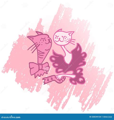 Cats In Love In Pink Color Vector Illustration Stock Vector