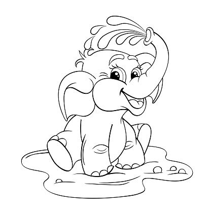 Jumbo is one of kids favorite animal. Funny Cartoon Baby Elephant Which Pours Himself With Water ...