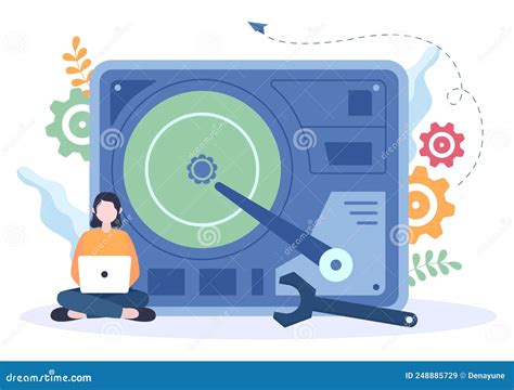 Computer Repair Or Service Flat Cartoon Illustration With Tools