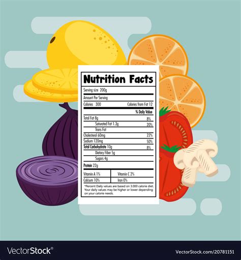 Fruits And Vegetables Group With Nutrition Facts Vector Image