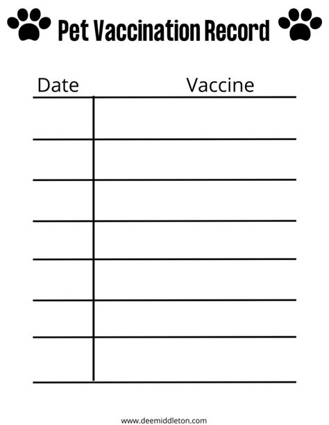 Pet Vaccination Record Printable Pet Immunizations Animal
